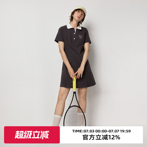 omont蛋挞家 复古撞色polo领连衣裙夏季新款收腰显瘦短裙子
