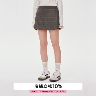omont蛋挞家复古美式 格纹a字半身裙子2025夏季 高腰包臀显瘦短裙裤