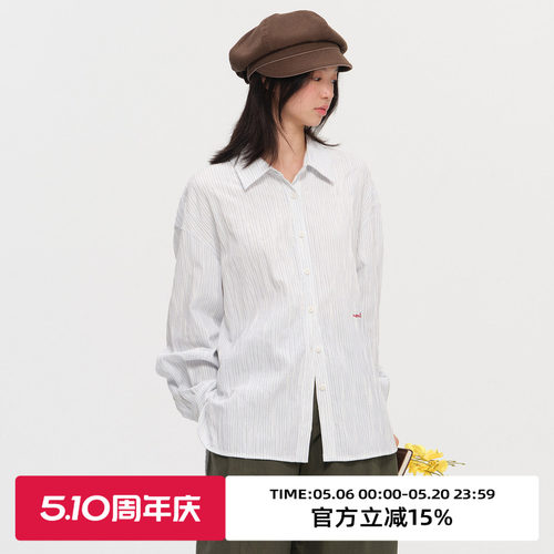 复古条纹宽松休闲长袖衬衫