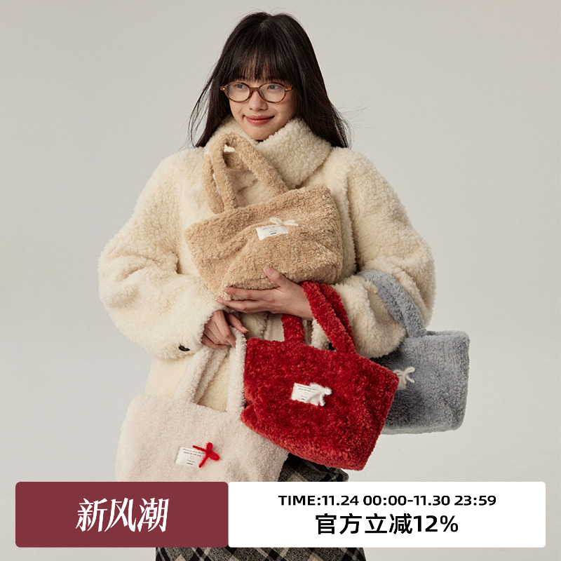 毛绒面料/麂皮内胆/蝴蝶结装饰