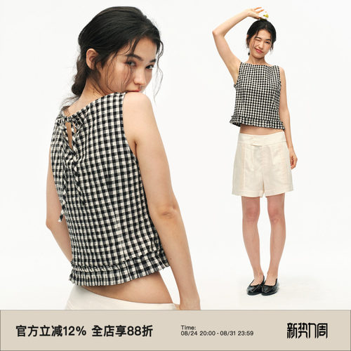 复古荷叶边设计感无袖上衣