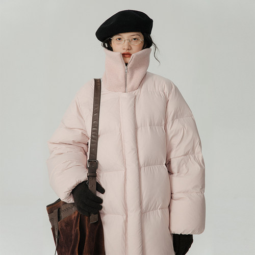 omont针织领粉色羽绒服