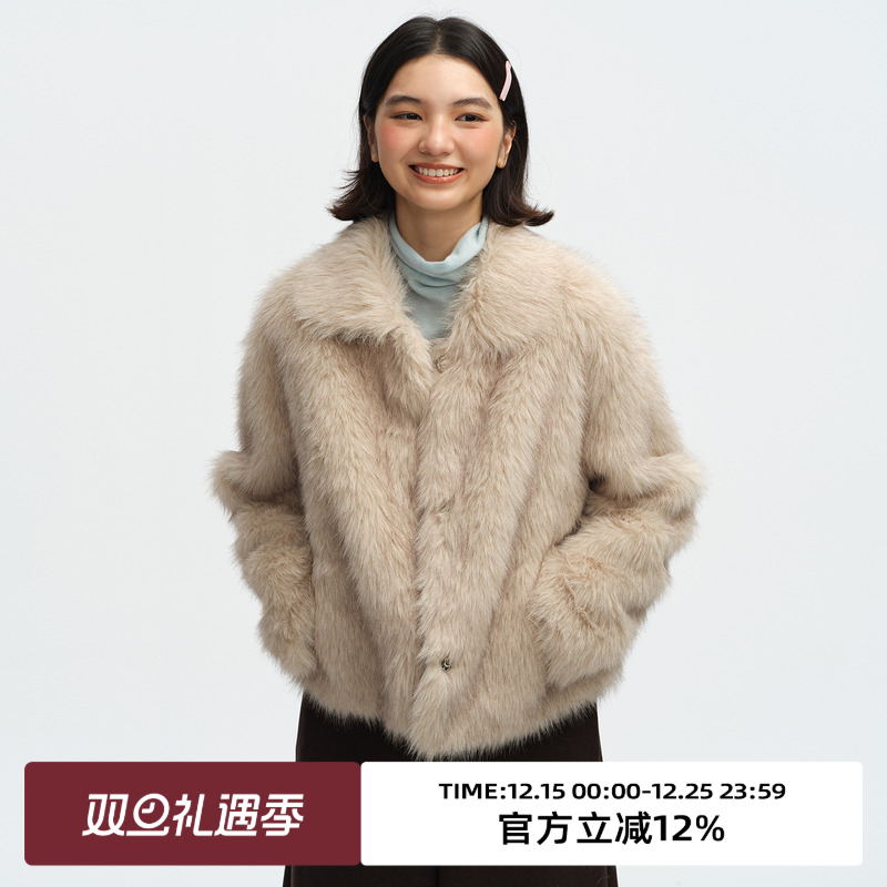 复古仿狐狸短款毛毛外套皮草