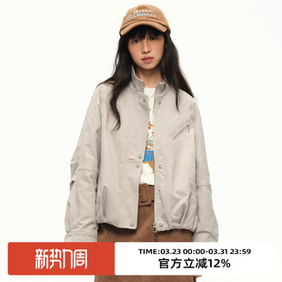 omont蛋挞家复古立领飞行员夹克外套春秋设计感宽松休闲短款 上衣