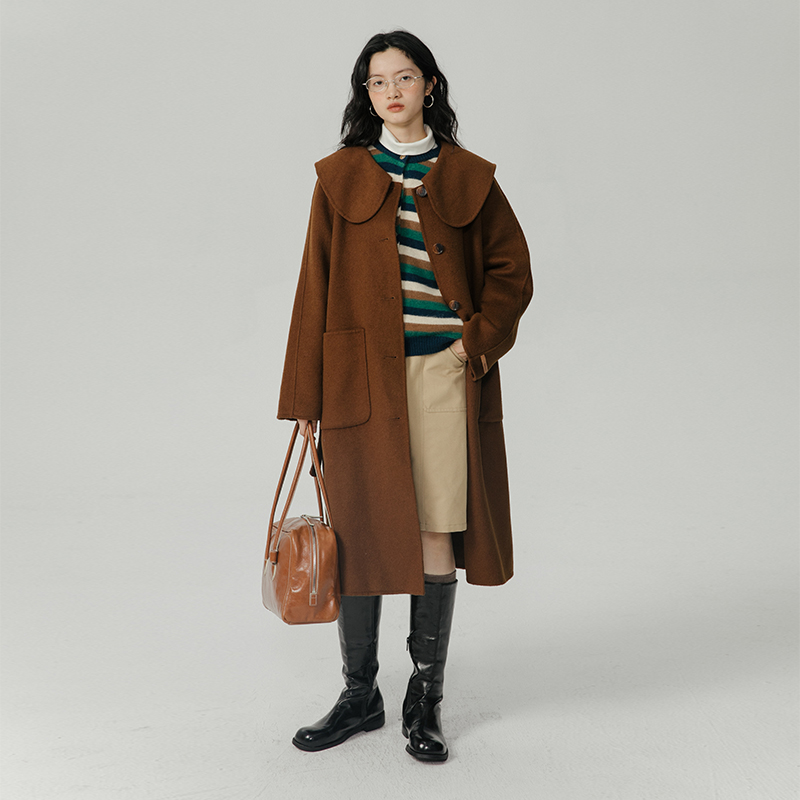 omont大翻领双面呢大衣