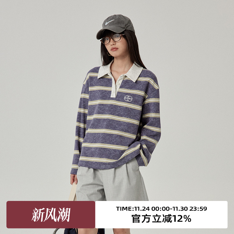 omont蛋挞家长袖复古休闲polo领