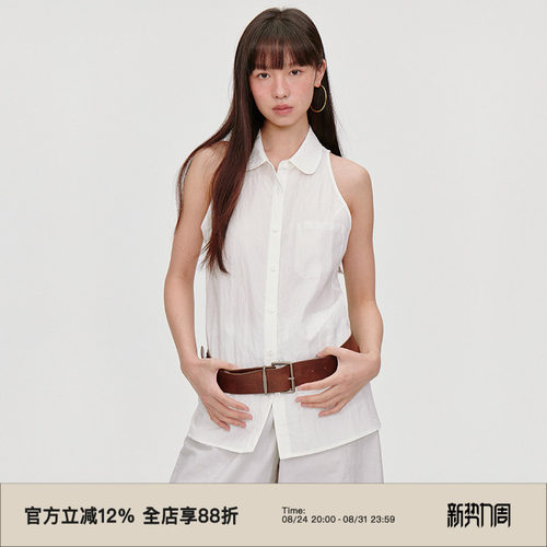 自带皱感面料/修身显瘦无袖衬衫