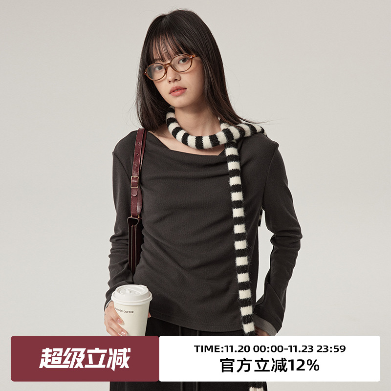 omont蛋挞家长袖一字领