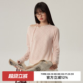 上衣 针织衫 omont蛋挞家复古假两件蕾丝露肩毛衣春秋季 一字领修身