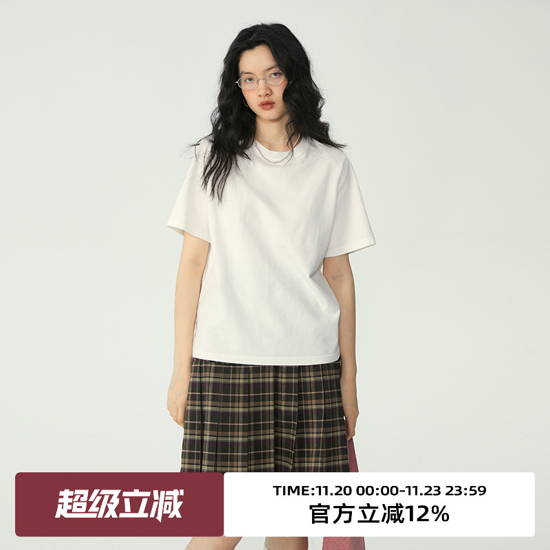 omont正肩短袖白色t恤