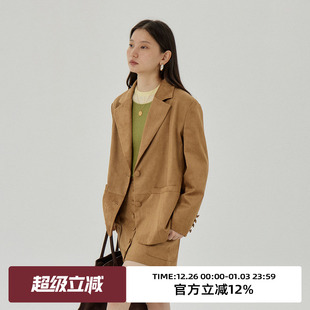 omont蛋挞家 外套女秋冬新宽松高级感西服上衣 复古麂皮绒西装