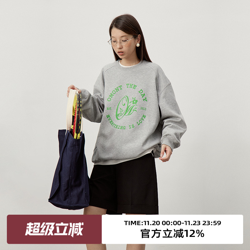 omont蛋挞家复古圆领印花卫衣