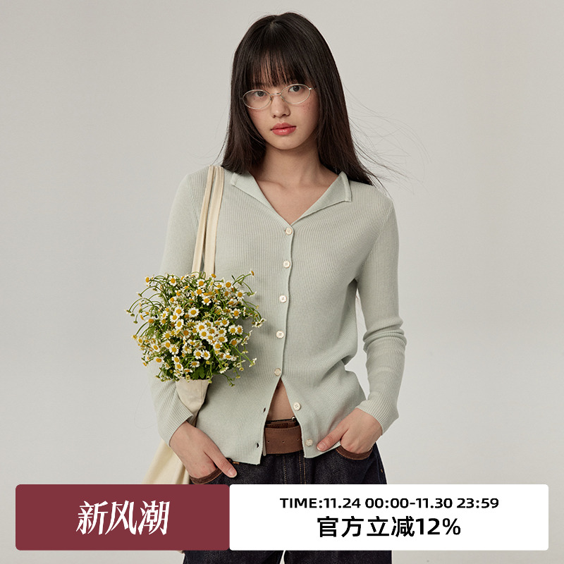 V领/坑条/显瘦/针织衫