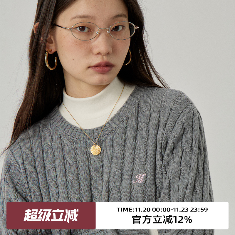 omont蛋挞家圆领通勤毛衣