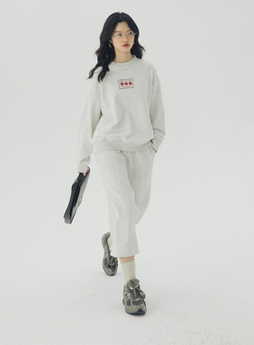 omont蛋挞家 灰色圆领卫衣女2023新款春秋款宽松休闲长袖套头卫衣