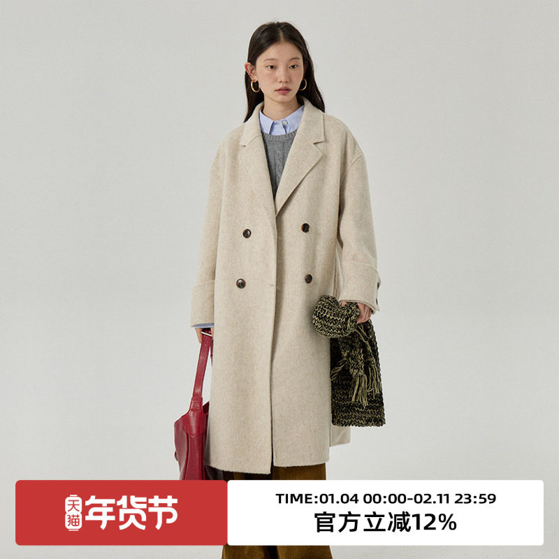 omont蛋挞家 复古羊毛双面呢大衣女冬新款宽松中长款毛呢外套,女装/女士精品,毛呢外套,淘宝优惠券,粉丝福利购,淘宝优惠卷