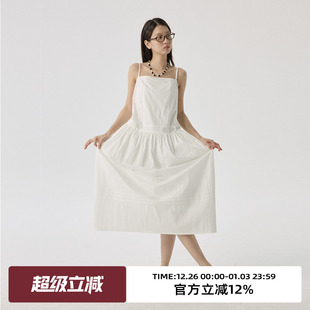 低腰宽松无袖 新款 中长裙子 白色吊带连衣裙夏季 omont蛋挞家