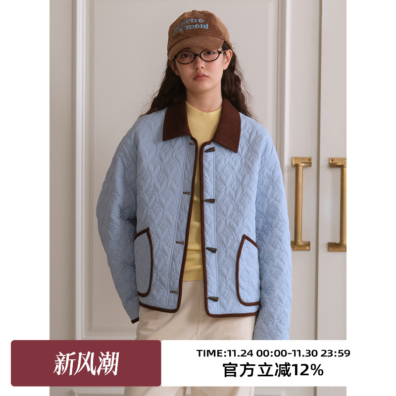 复古爱心绗线撞色设计感保暖棉服