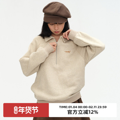 polo领/彩纱棉料/廓形卫衣