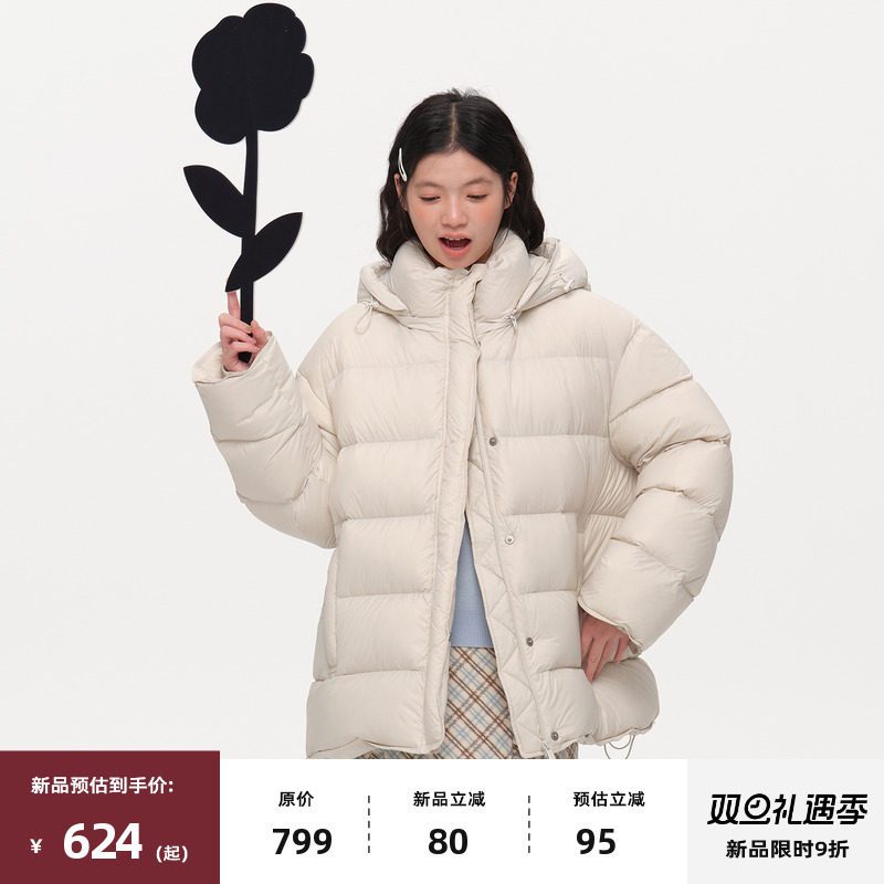 复古可卸帽泡芙感面包羽绒服