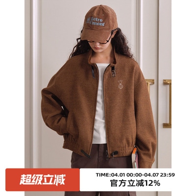 复古立领格纹毛呢外套