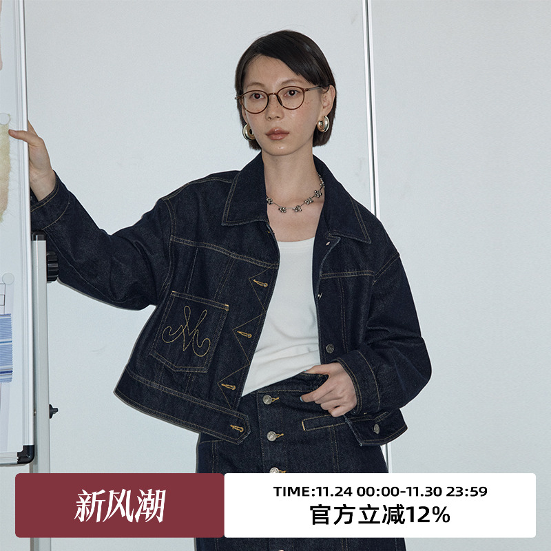 omont蛋挞家复古短款牛仔外套