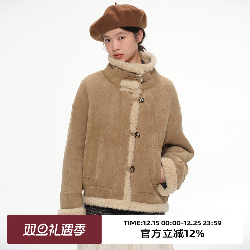 复古立领皮毛一体外套