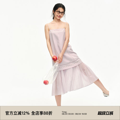 复古假两件吊带连衣裙