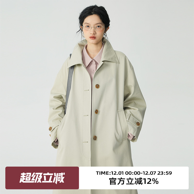 omont灰色中长款风衣外套