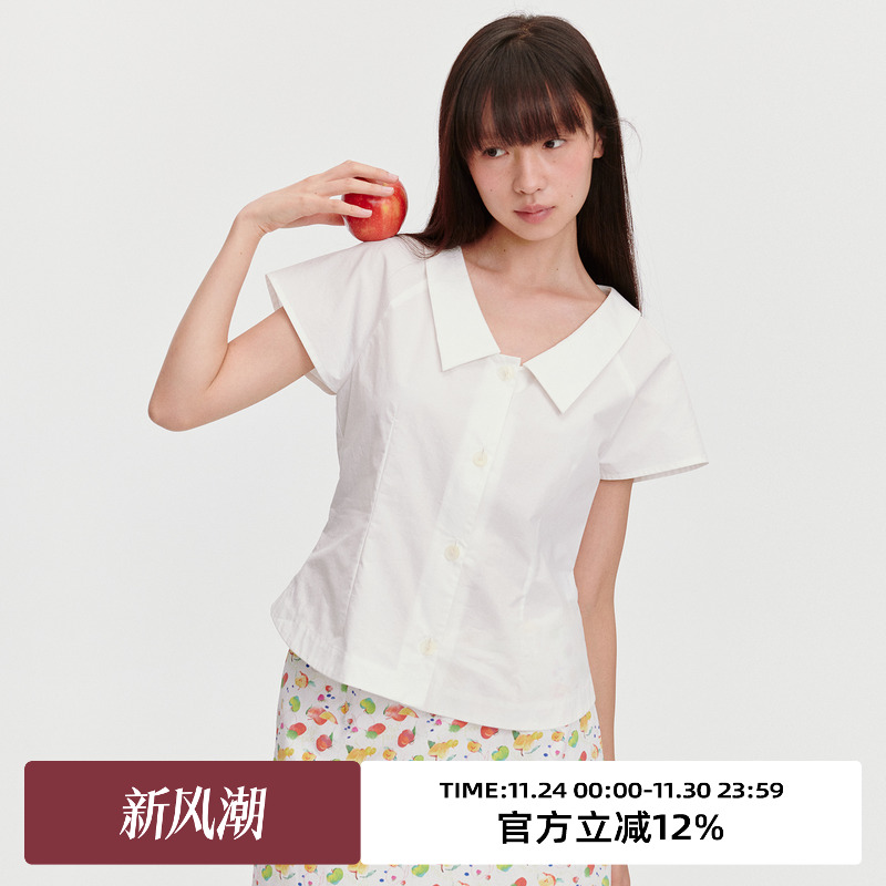 翻领/X型收腰/方领短袖衬衫