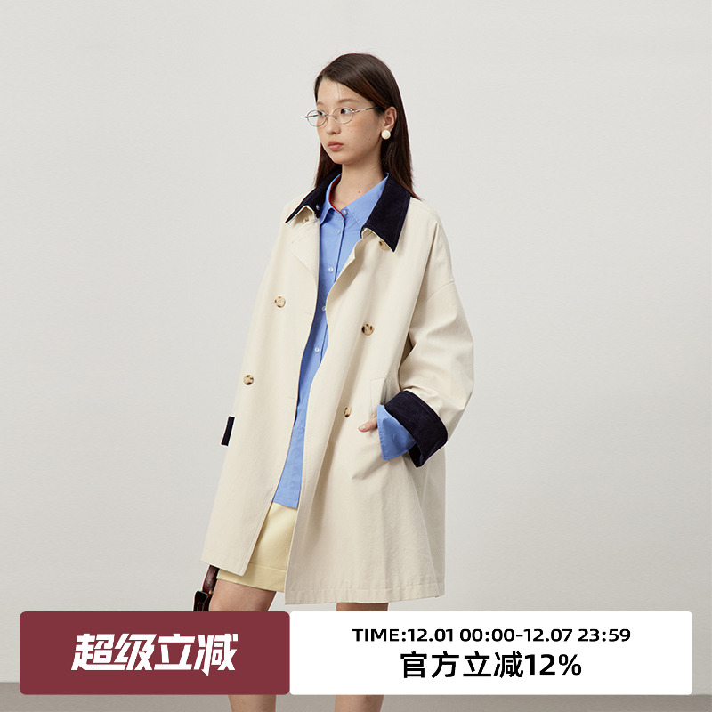 omont蛋挞家拆卸领中长风衣外套