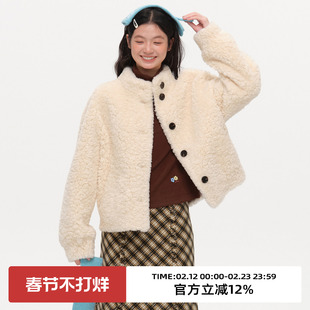 omont蛋挞家复古立领短款环保皮草2025冬宽松厚实小个子毛毛外套