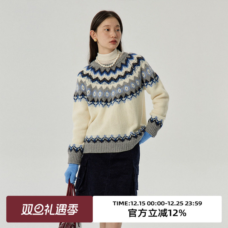 omont蛋挞家圆领费尔岛毛衣