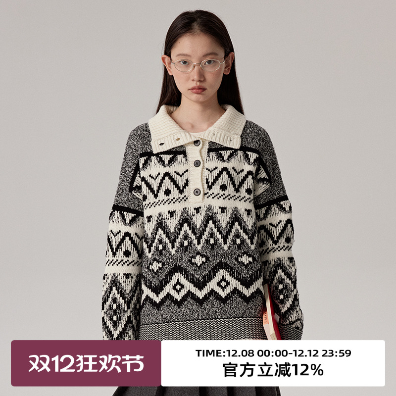 omont蛋挞家翻领费尔岛毛衣