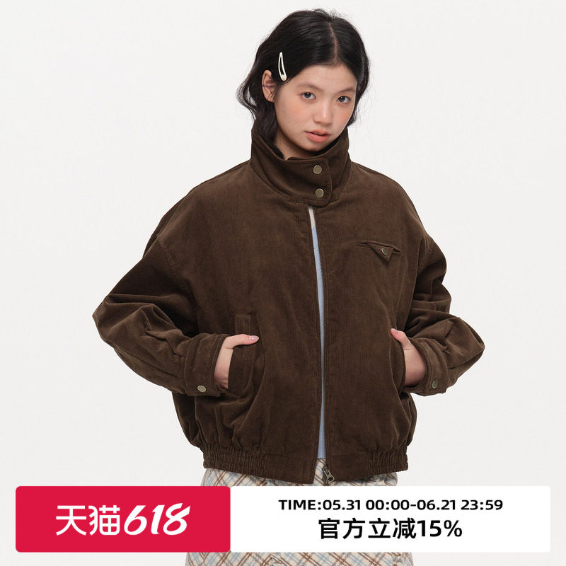 omont蛋挞家复古立领灯芯绒夹克棉服2025冬季休闲绗棉保暖厚外套