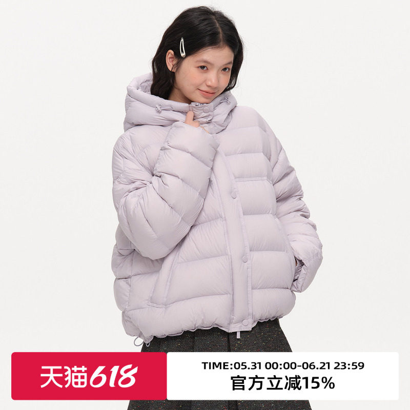 omont蛋挞家复古龟背轻便连帽排骨羽绒服2025冬厚款保暖宽松外套