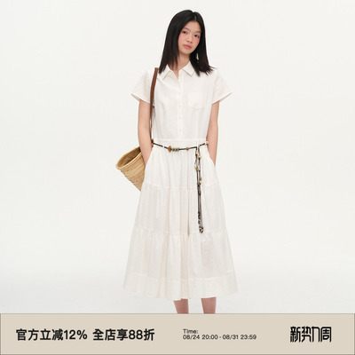 复古收腰显瘦衬衫连衣裙