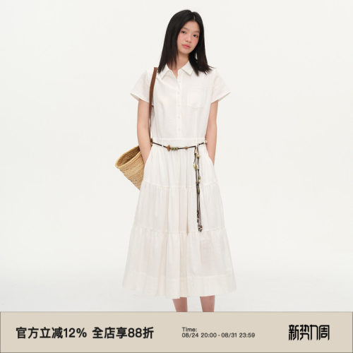 复古收腰显瘦衬衫连衣裙