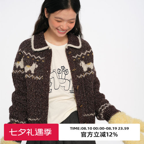 复古新年小马费尔岛针织开衫
