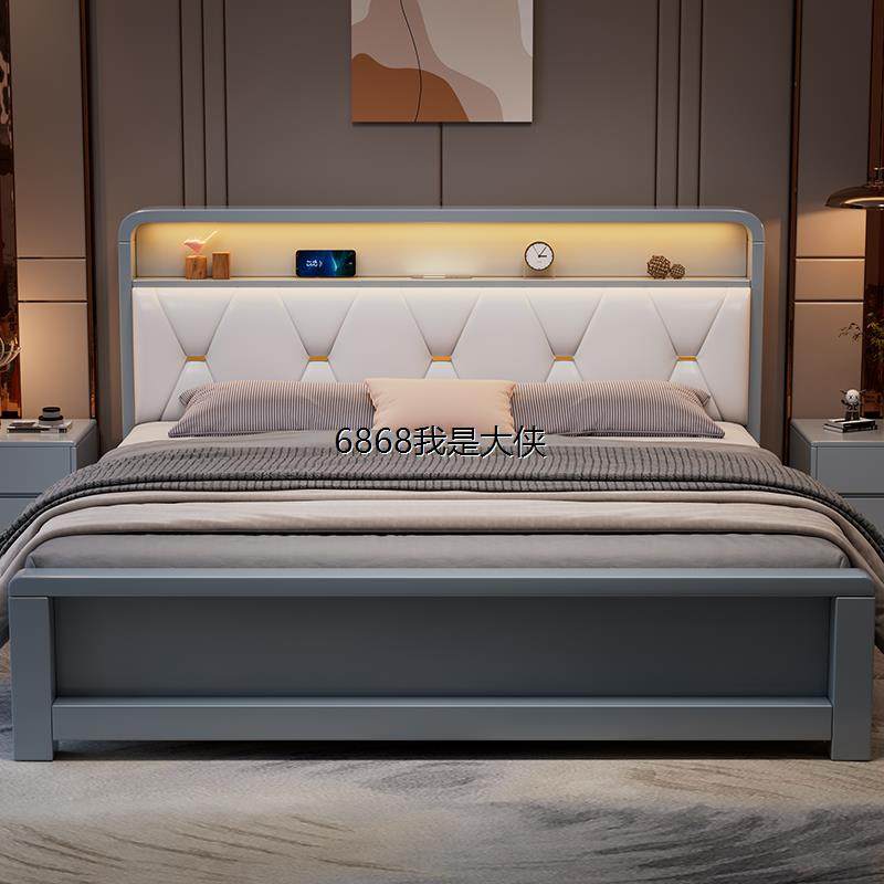 澳门香港包邮实木床现代简约奶油轻奢1.8m双人床北欧小户型卧室1