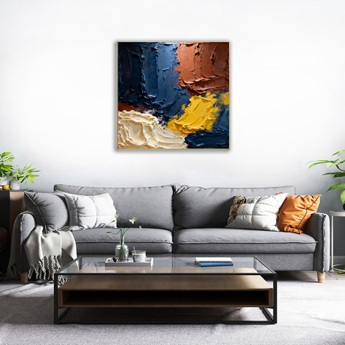 手绘油画侘寂风客厅沙发装饰画玄关抽象立体肌理挂画