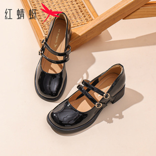 红蜻蜓女鞋2026春季浅口粗跟舒适通勤女士单鞋配裙子法式玛丽珍鞋