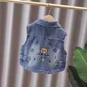 3岁宝宝潮 女童背心外穿男童坎肩1 儿童牛仔马甲春秋2025新款 韩版