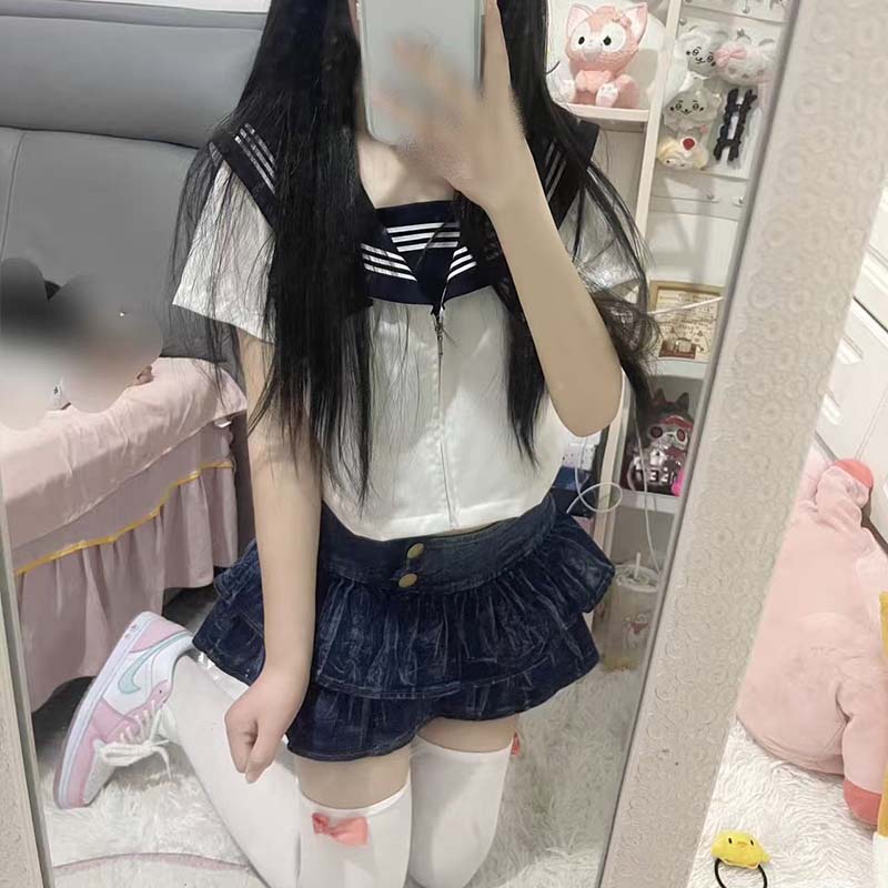 美式性感辣妹学院风百褶裙女短裙A字制服裙牛仔短裙萝莉少女休闲