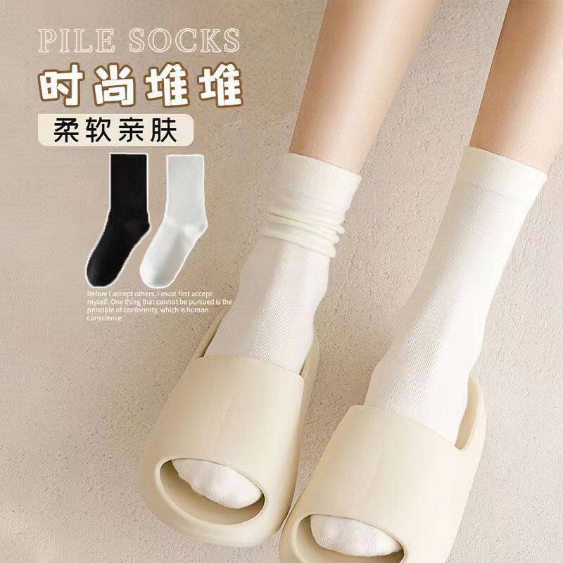 白色月子袜子女秋冬中筒袜ins潮百搭日韩学生袜女中筒纯色新爆款