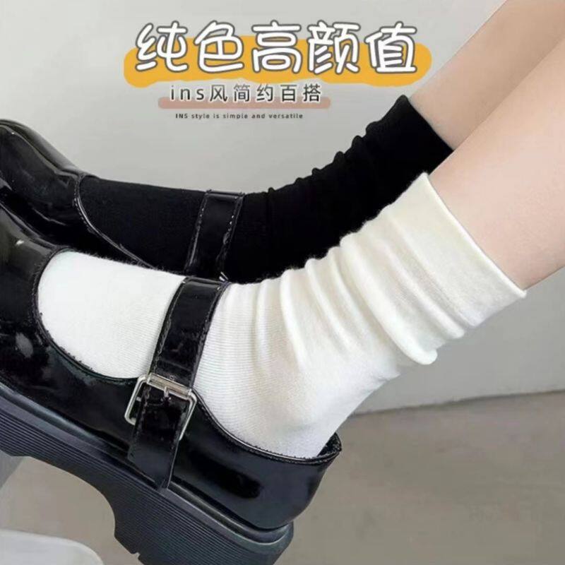 白色袜子女堆堆袜春秋中筒袜ins潮日系秋冬长筒袜薄款袜月子袜