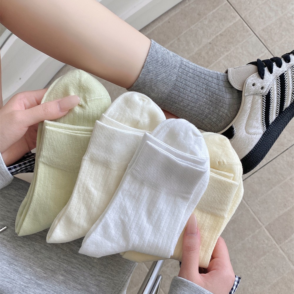 灰色袜子女中筒袜春夏季薄款纯棉短筒夏天韩版春秋糖果色女生短袜