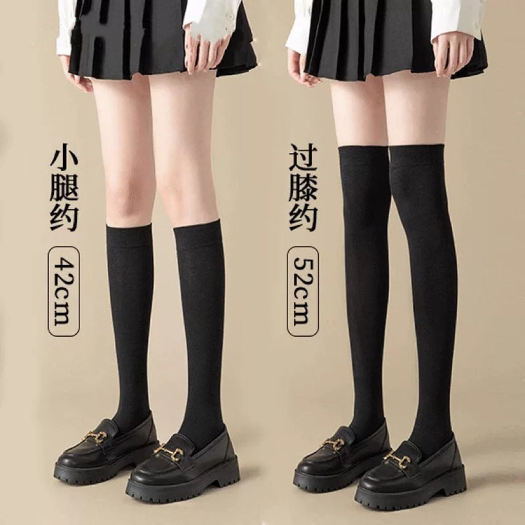 压力小腿袜子女春秋中筒纯棉强压瘦腿过膝袜防滑黑色jk长筒大腿袜
