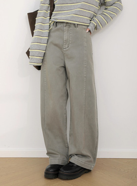 2025秋季新款美式复古立体线条休闲阔腿裤遮胯显瘦弯刀裤G092707