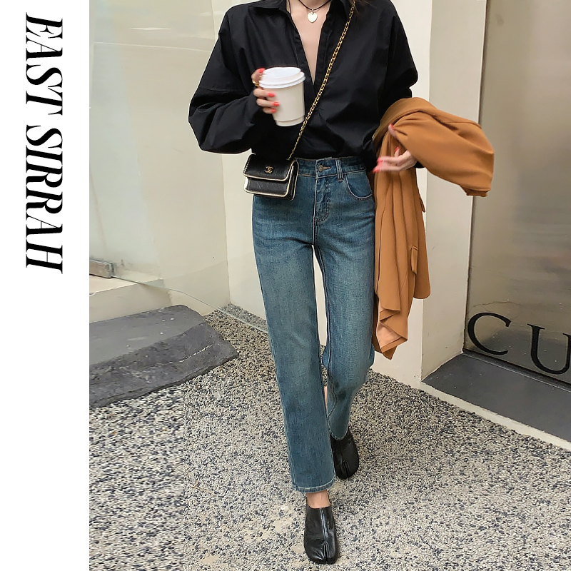 高腰直筒牛仔裤女2024秋冬新款